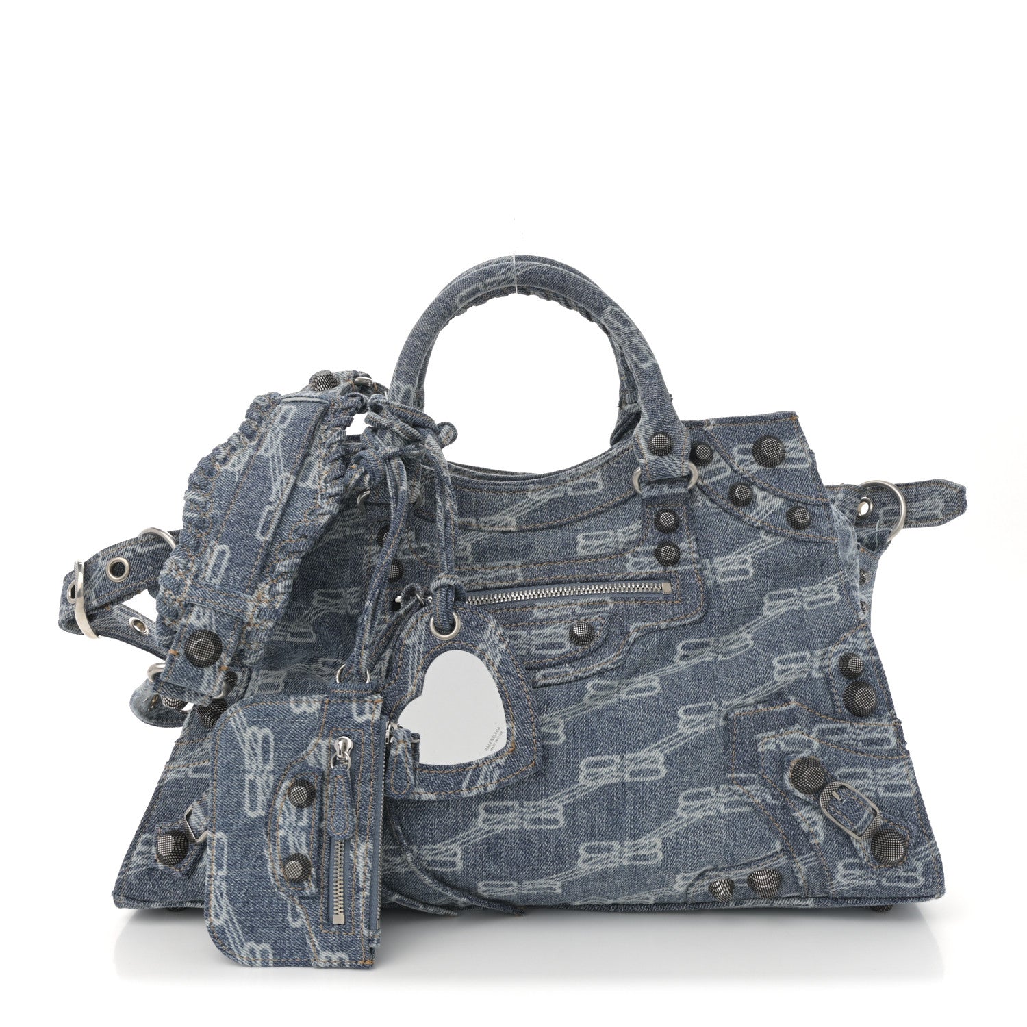 Balenciaga Denim BB Monogram Neo Cagole City Handbag Blue 3 of 11
