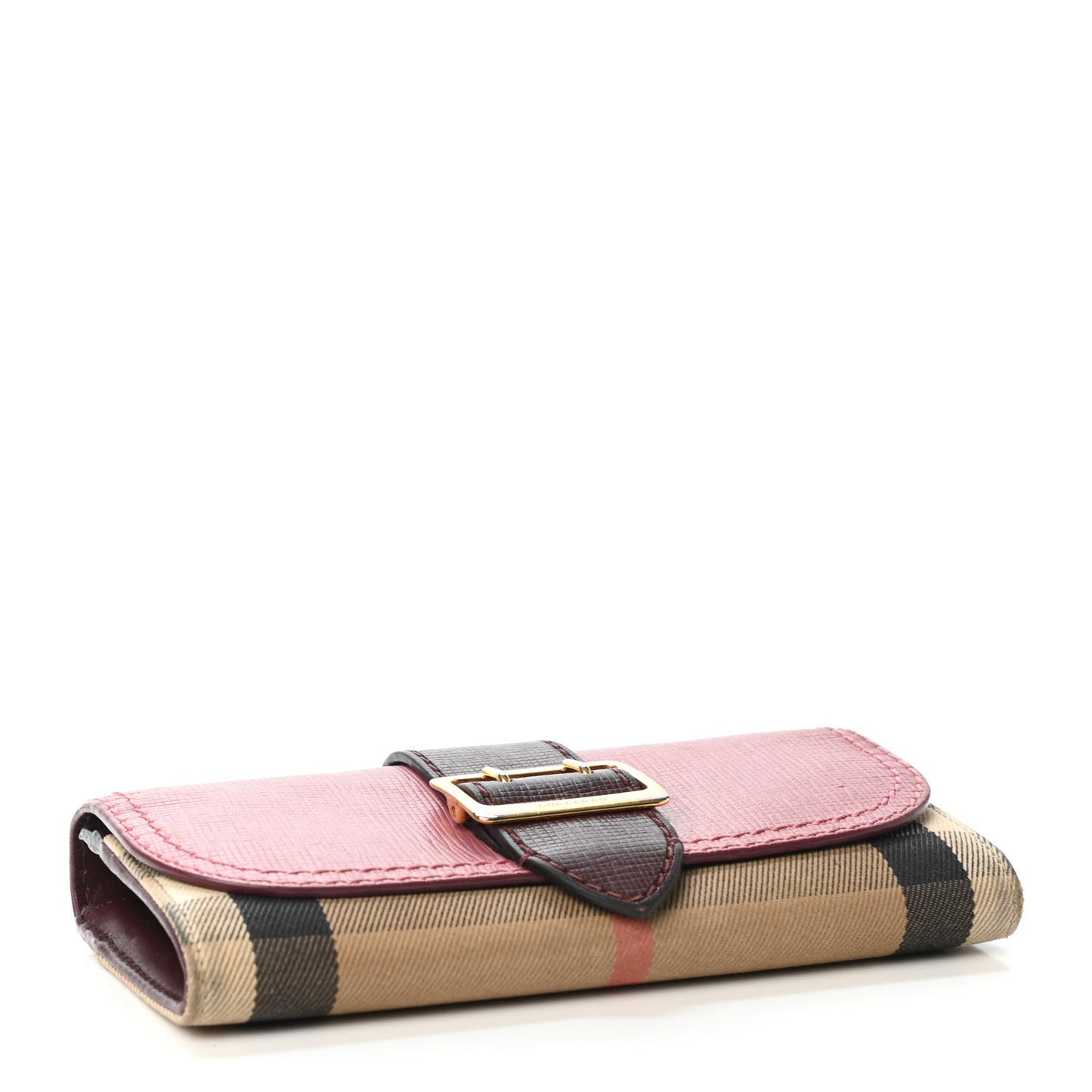 Embossed Calfskin House Check Halton Wallet Dusky Pink Burgundy