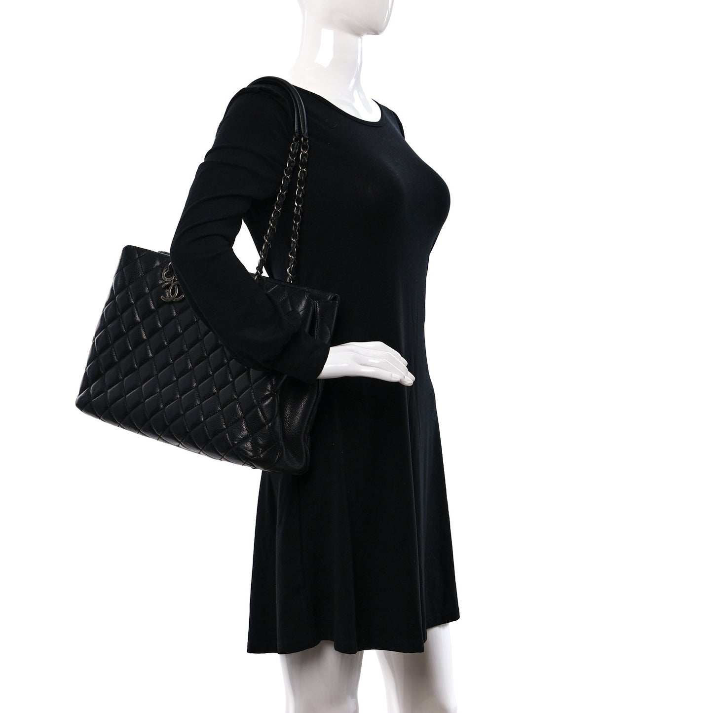 Caviar Quilted City Shopping Tote Black