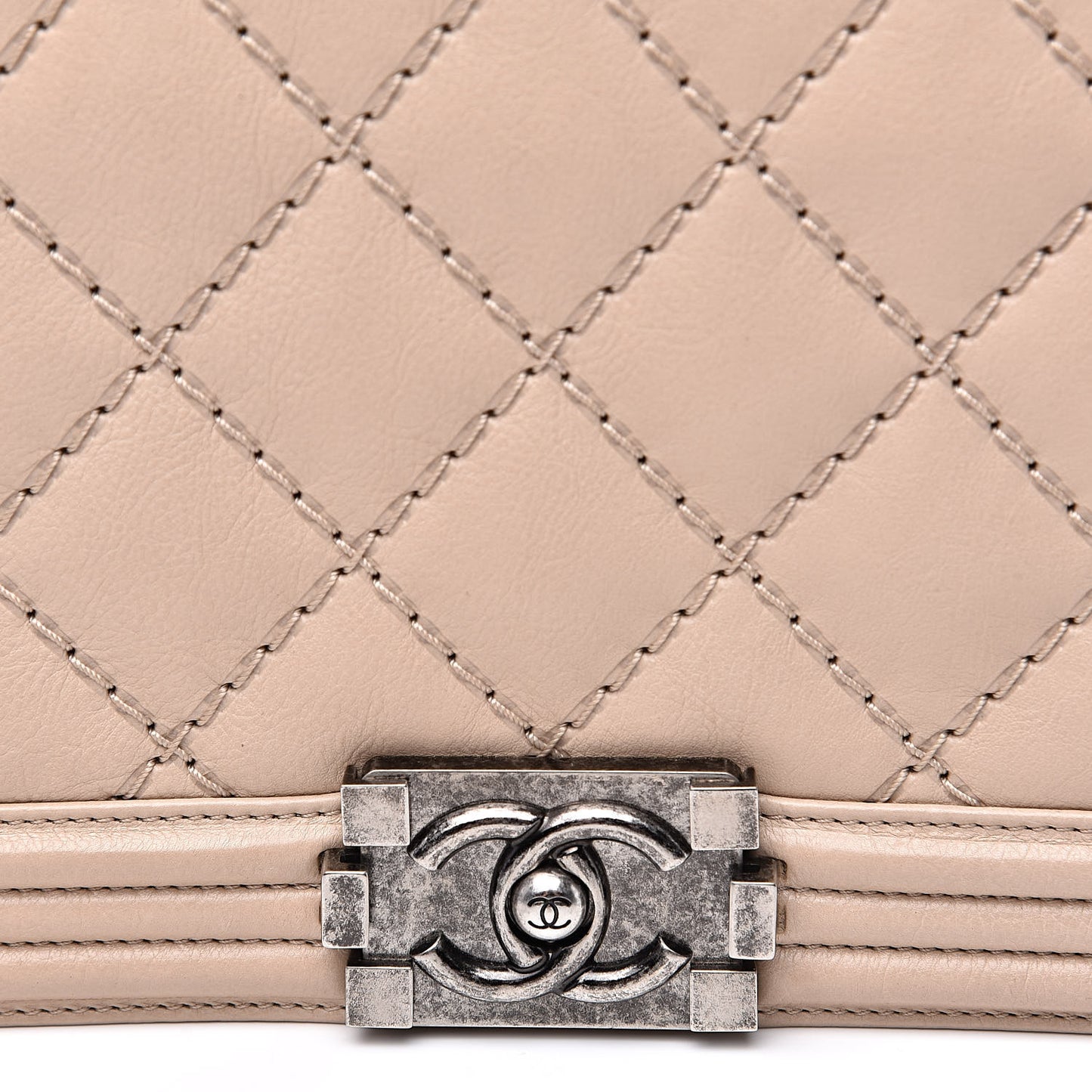 Calfskin Quilted Double Stitch New Medium Boy Flap Beige