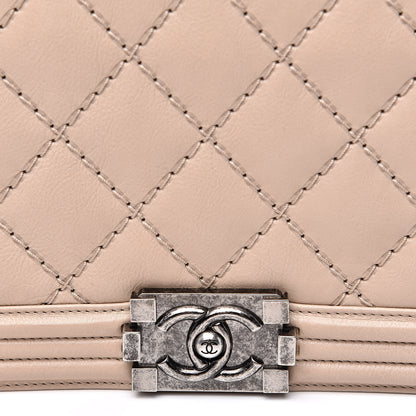 Chanel Calfskin Quilted Double Stitch New Medium Boy Flap Beige 10 of 15