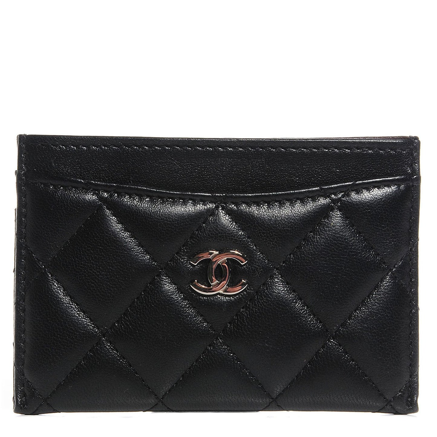 Lambskin Quilted Card Holder Black