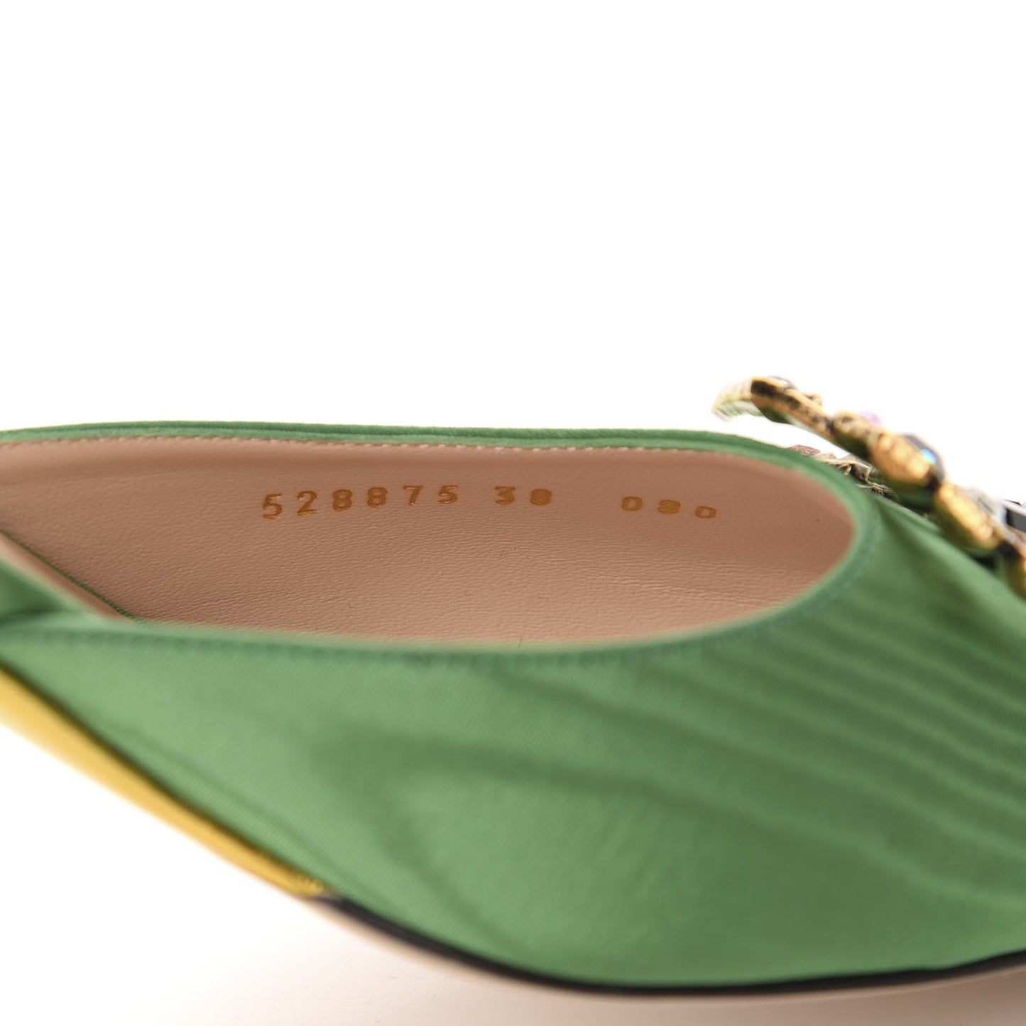 Moire Fabric Crystal GG Embellished Mules 38 New Shamarock