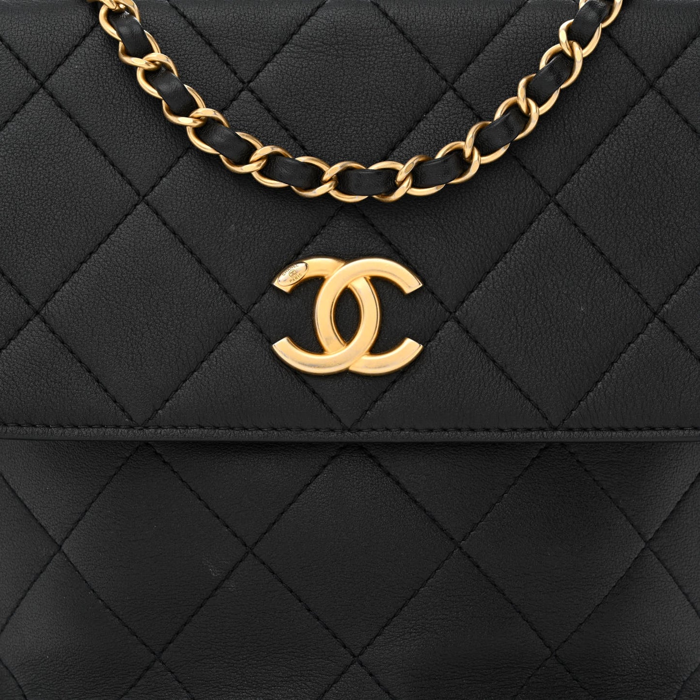 Calfskin Quilted Chain Small Hobo Bag Black