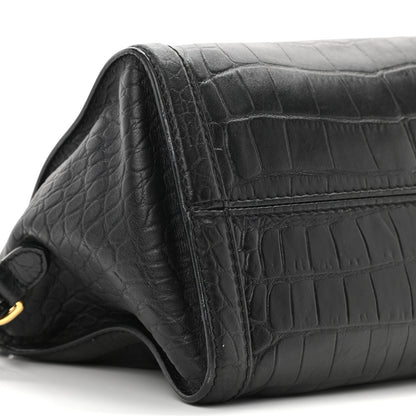 Alexander McQueen Calfskin Crocodile Embossed Small Skull Padlock Zip Around Tote Black 9 of 13