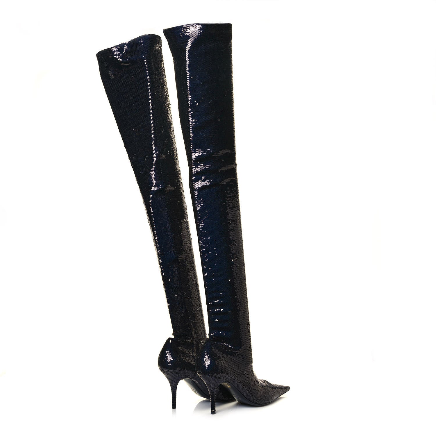 Balenciaga Metallic Sequin Spandex 110mm Knife Thigh High Boots 38 Black 4 of 7