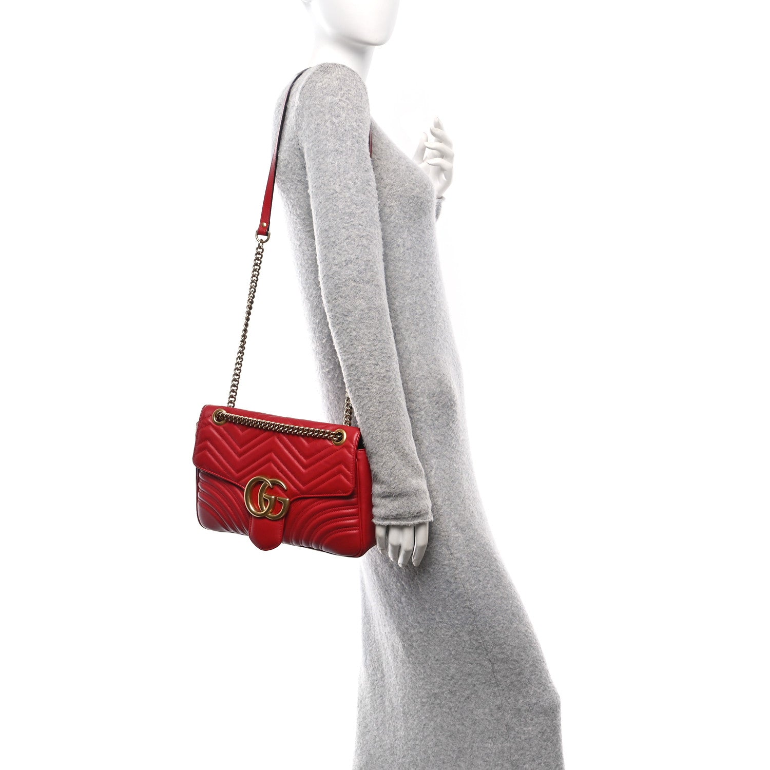 Gucci Calfskin Matelasse Medium GG Marmont Shoulder Bag Hibiscus Red 2 of 11