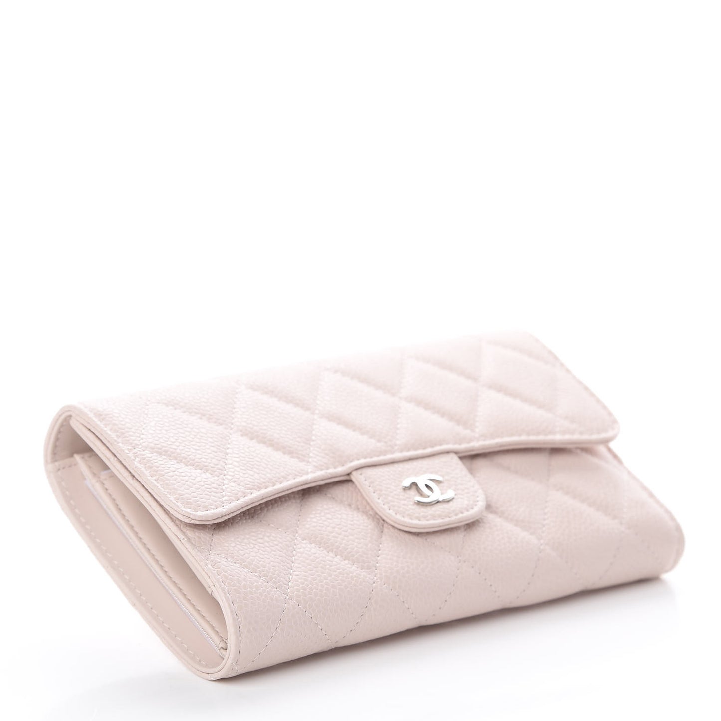 Caviar Quilted Long Gusset Flap Wallet Light Pink