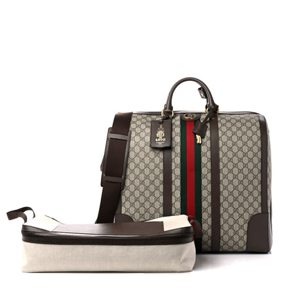 Gucci GG Supreme Monogram Textured Dollar Calfskin Web Savoy Duffle Bag Beige Ebony New Acero 2 of 11
