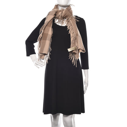 Burberry Merino Wool Half Mega Check Fringe Scarf Beige 2 of 5