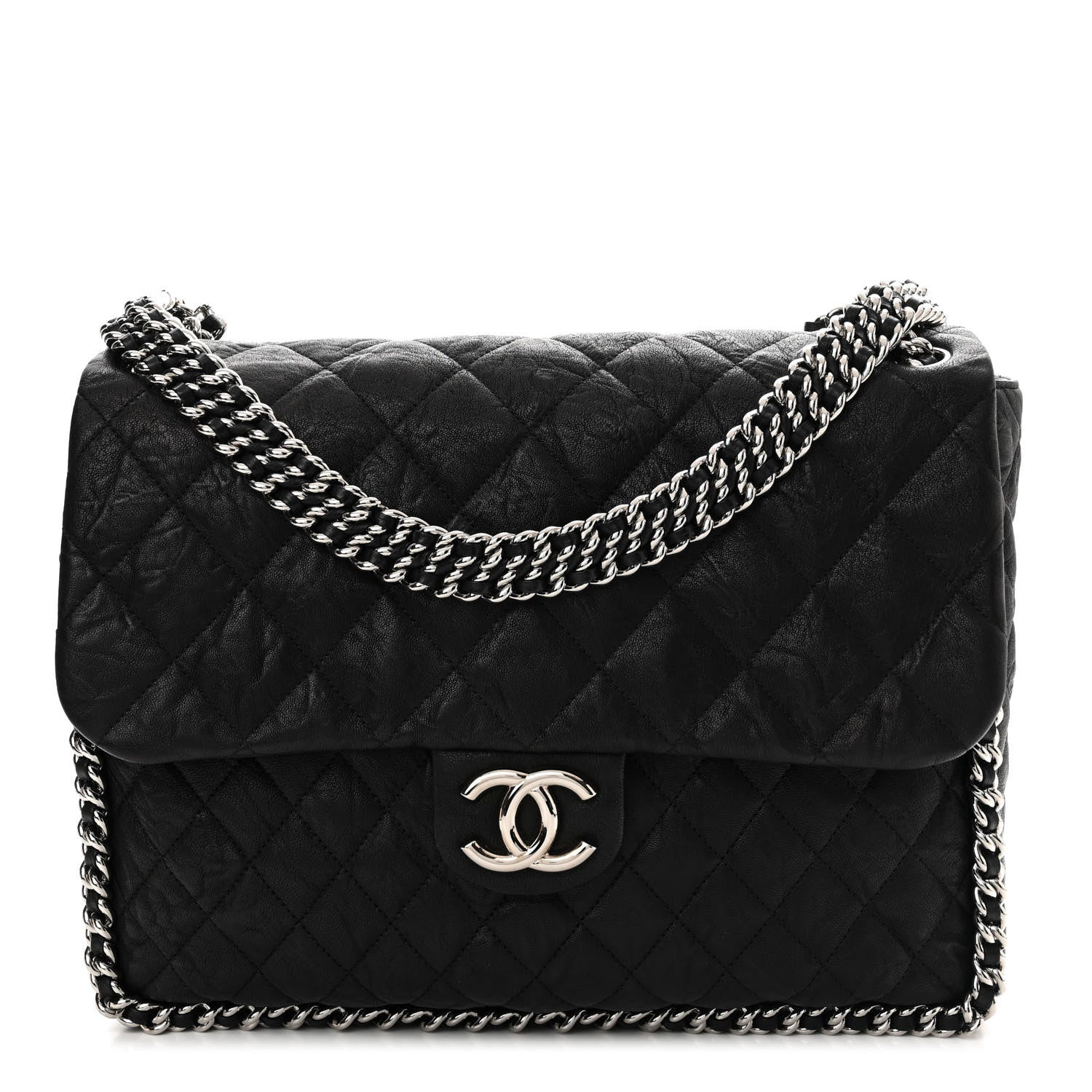 Chanel Washed Lambskin Quilted Maxi Chain Around Flap Black 1 of 11