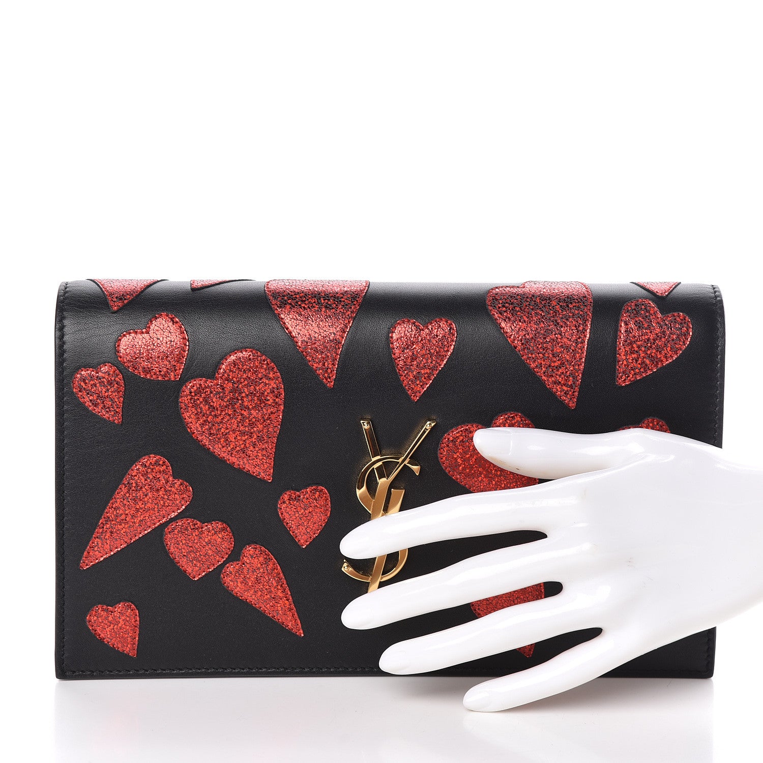 Saint Laurent Calfskin Classic Monogram Kate Heart Clutch Black Deep Rubin 2 of 10