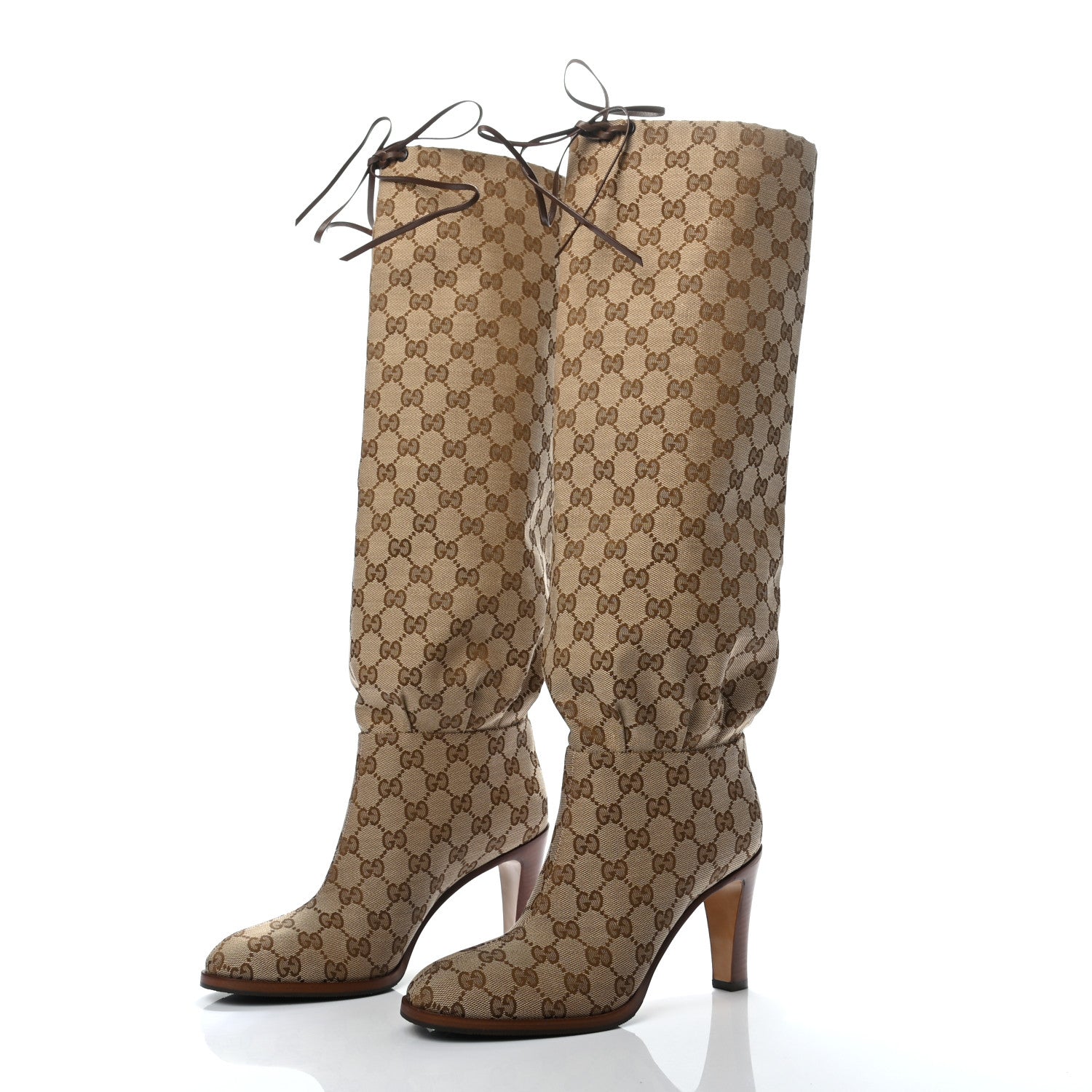 Gucci Monogram Over the Knee Boots 39 Beige Ebony 3 of 6