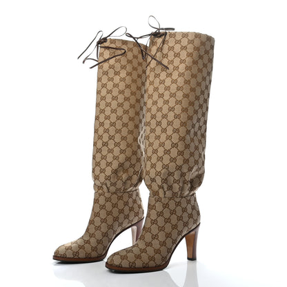Gucci Monogram Over the Knee Boots 39 Beige Ebony 3 of 6