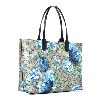 Gucci GG Supreme Monogram Blooms Medium Reversible Tote Beige Blue Navy 5 of 16