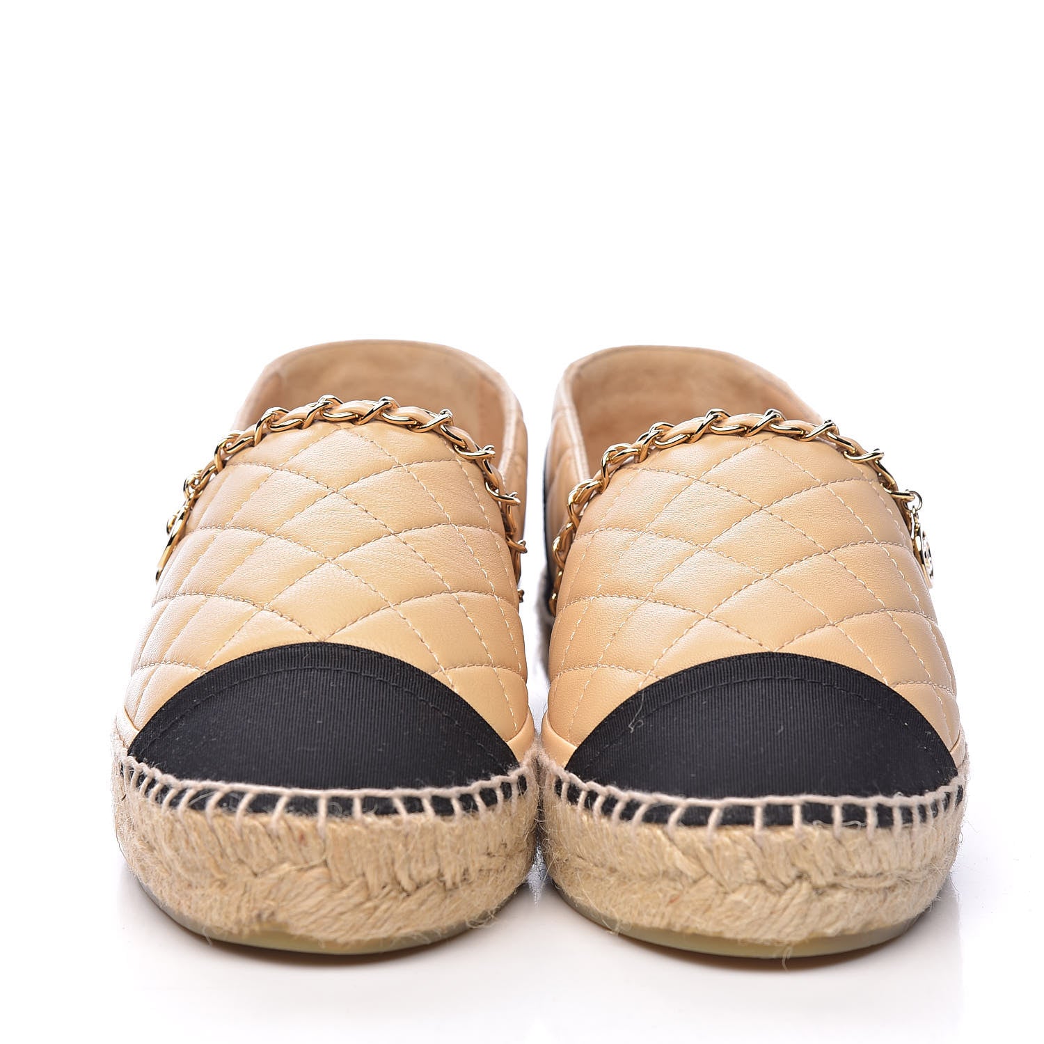 Chanel Lambskin Grosgrain Quilted CC Chain Espadrilles 39 Beige Black 2 of 12
