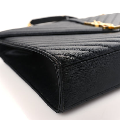 Saint Laurent Grain De Poudre Matelasse Chevron Large Monogram Satchel Black 7 of 10