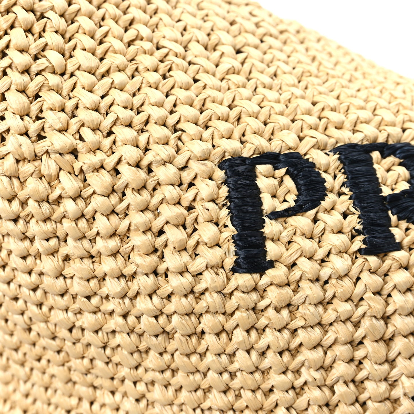 Yarn Raffia Effect Crochet Embroidered Logo Tote Naturale