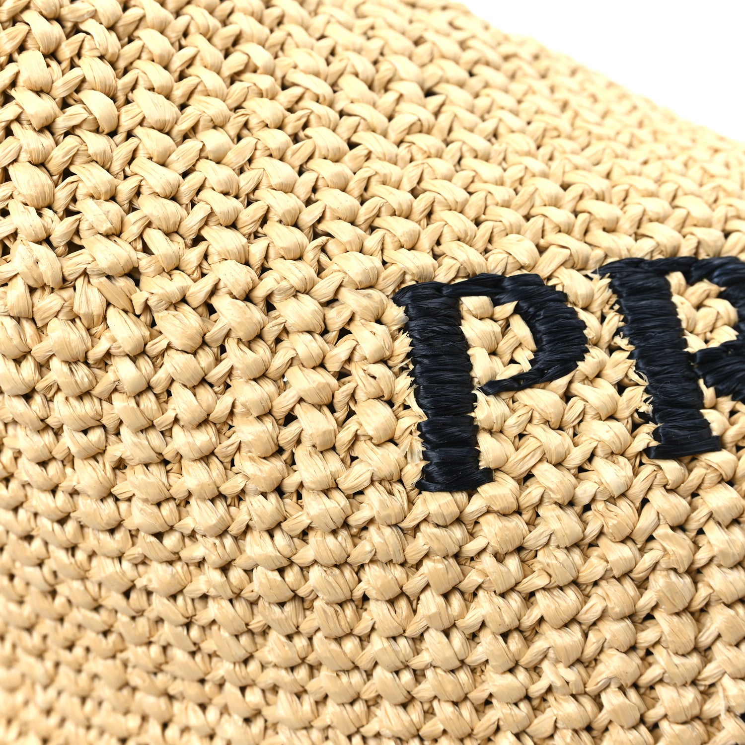 Prada Yarn Raffia Effect Crochet Embroidered Logo Tote Naturale 10 of 11