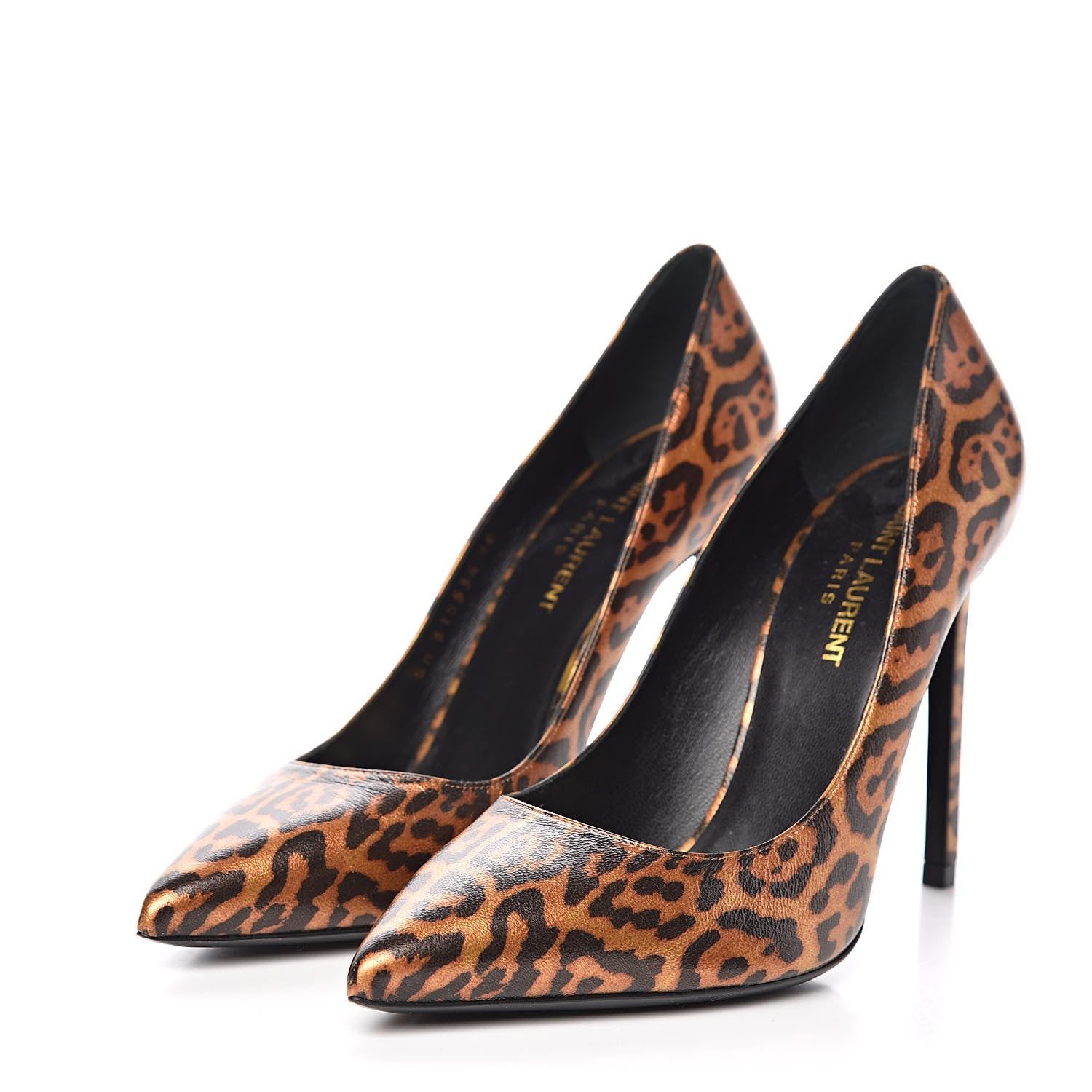Saint Laurent Leopard Lame Double Cat Pumps 38.5 Gold 3 of 7