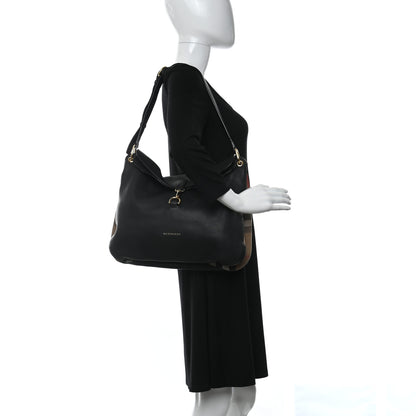 Burberry Derby Calfskin House Check Cornwall Hobo Black 2 of 10