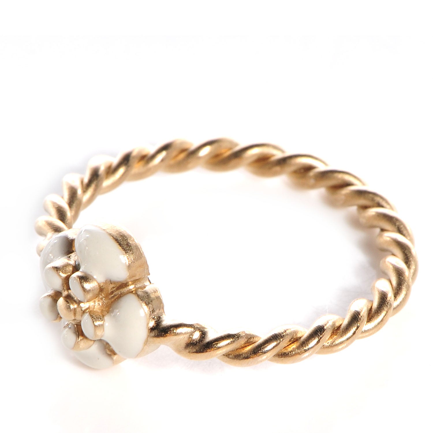 Chanel White Enamel Camellia Ring 6.5 3 of 5