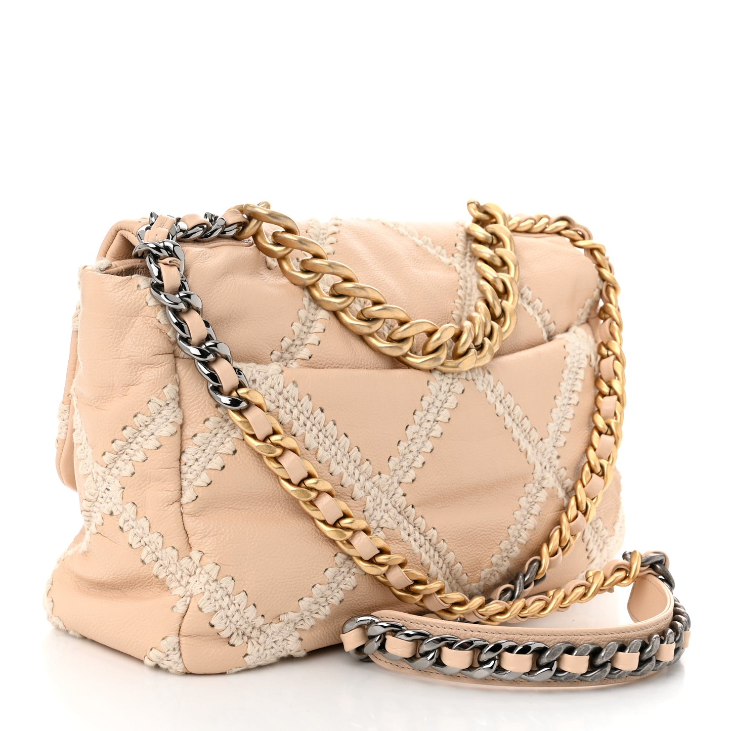 Calfskin Crochet Large Chanel 19 Flap Beige