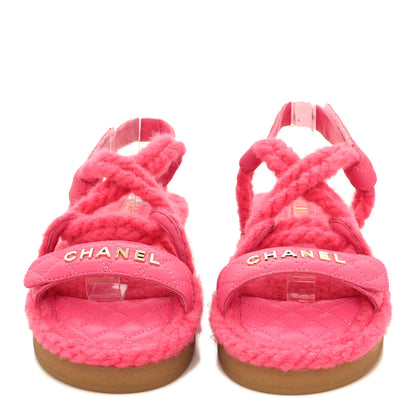 Chanel Cord Lambskin Quilted Logo Sandals 38 Pink 2 of 7
