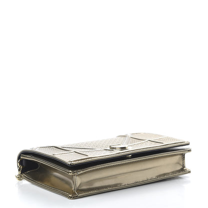 Christian Dior Metallic Patent Micro-Cannage Diorama Wallet on Chain Pouch Gold 4 of 9