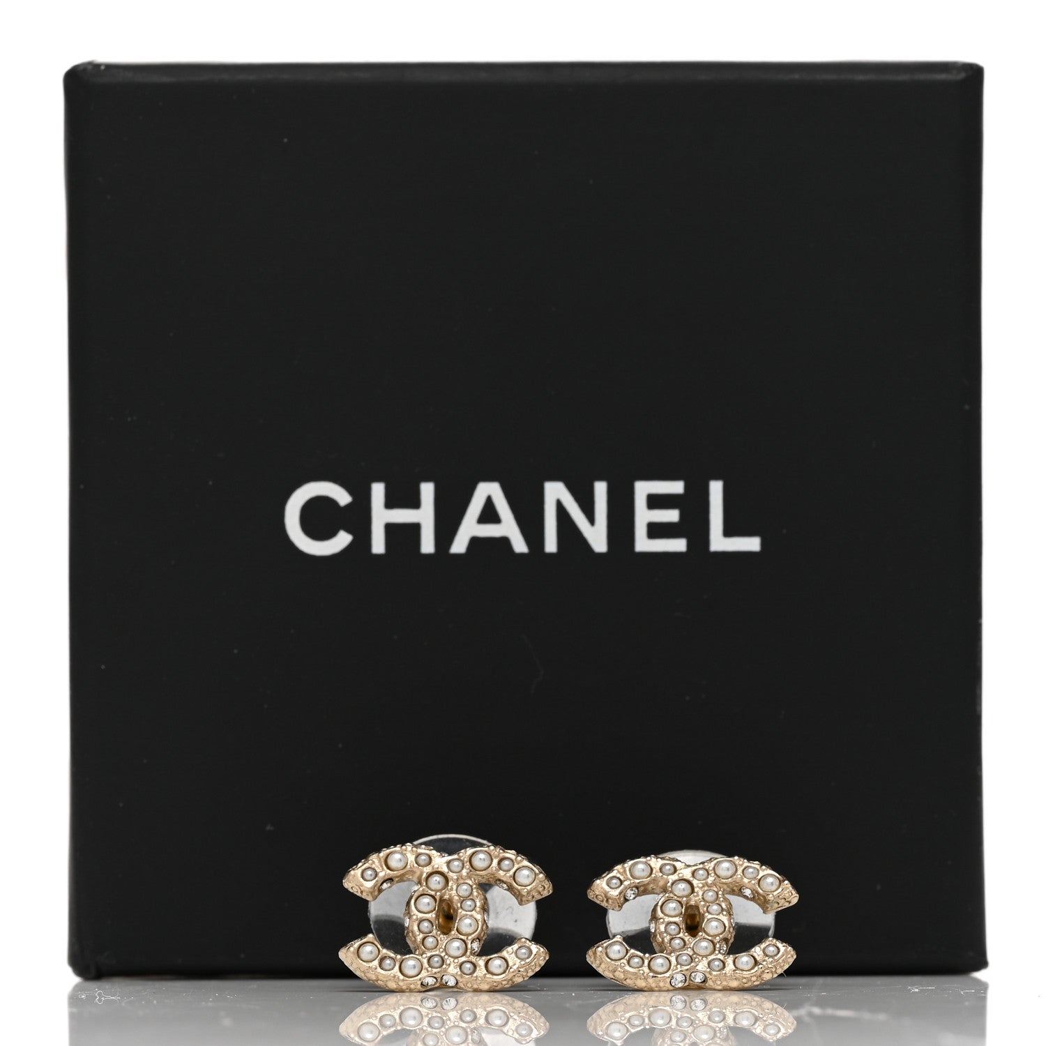 Chanel Metal Graduated Pearl Crystal CC Earrings Light Gold 5 of 5