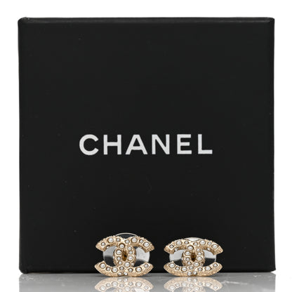Chanel Metal Graduated Pearl Crystal CC Earrings Light Gold 5 of 5