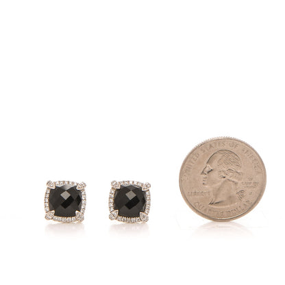 David Yurman Sterling Silver Diamond Black Onyx 9mm Chatelaine Bezel Earrings 2 of 4