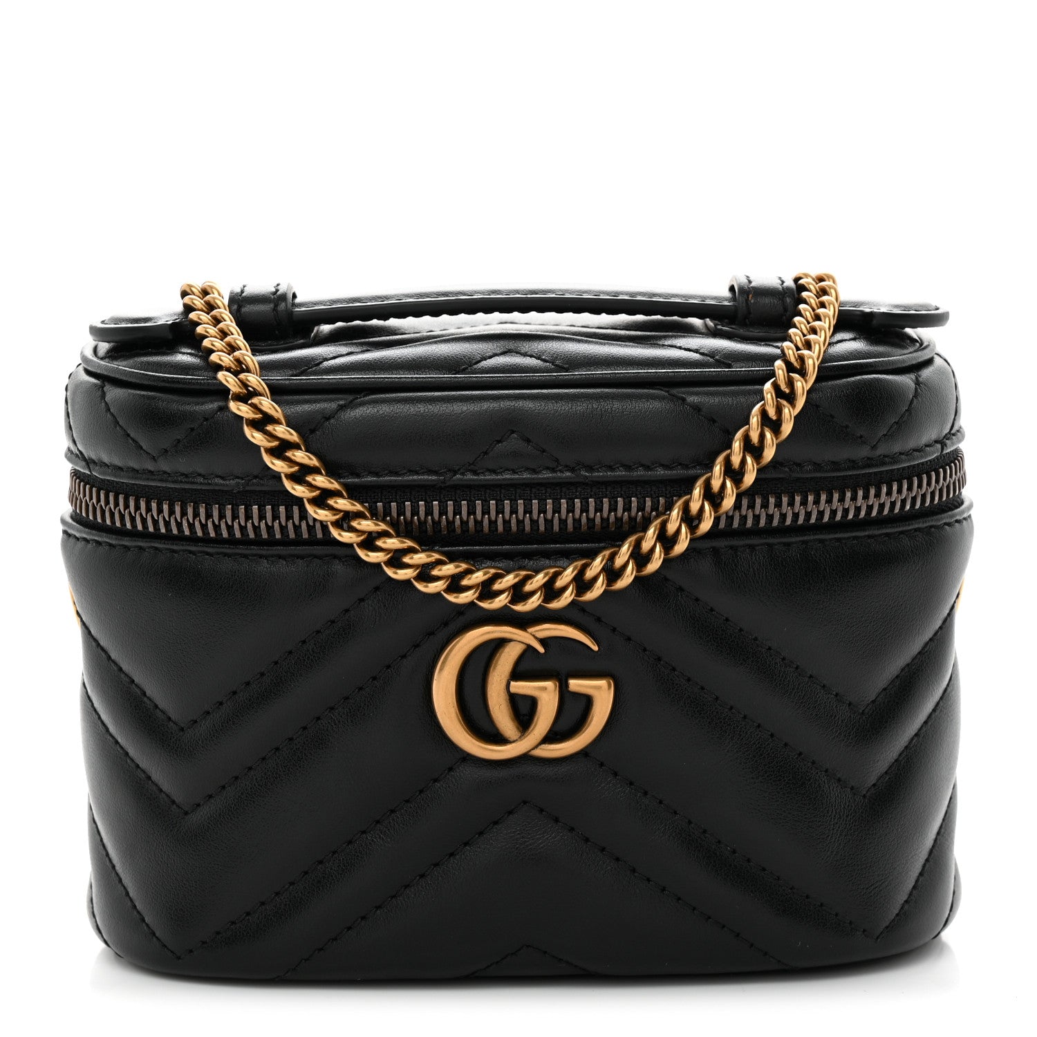 Gucci Calfskin Matelasse Chevron Mini GG Marmont Top Handle Bag Black 1 of 10