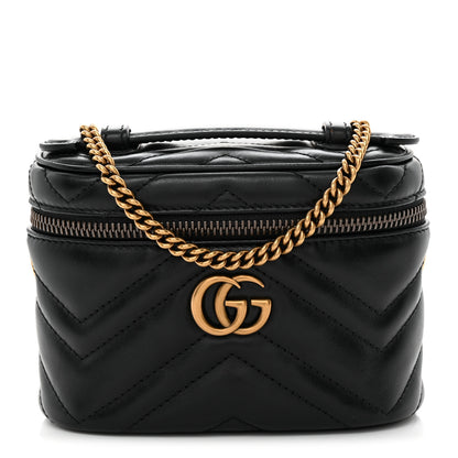 Gucci Calfskin Matelasse Chevron Mini GG Marmont Top Handle Bag Black 1 of 10