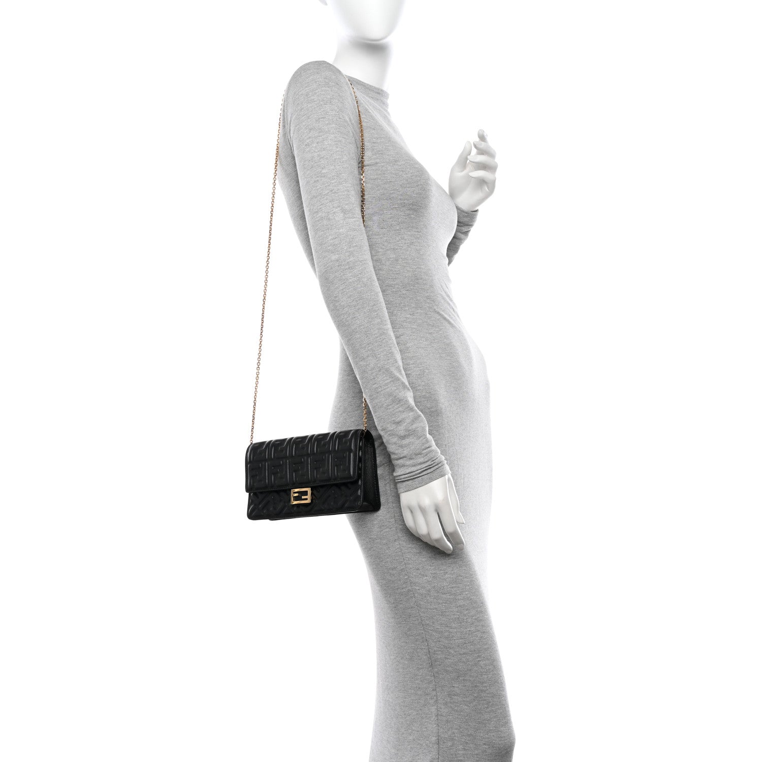 Fendi Nappa Matisse FF Embossed Wallet On Chain Black 2 of 11