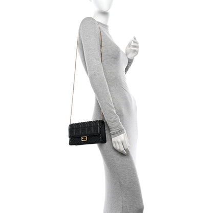 Fendi Nappa Matisse FF Embossed Wallet On Chain Black 2 of 11