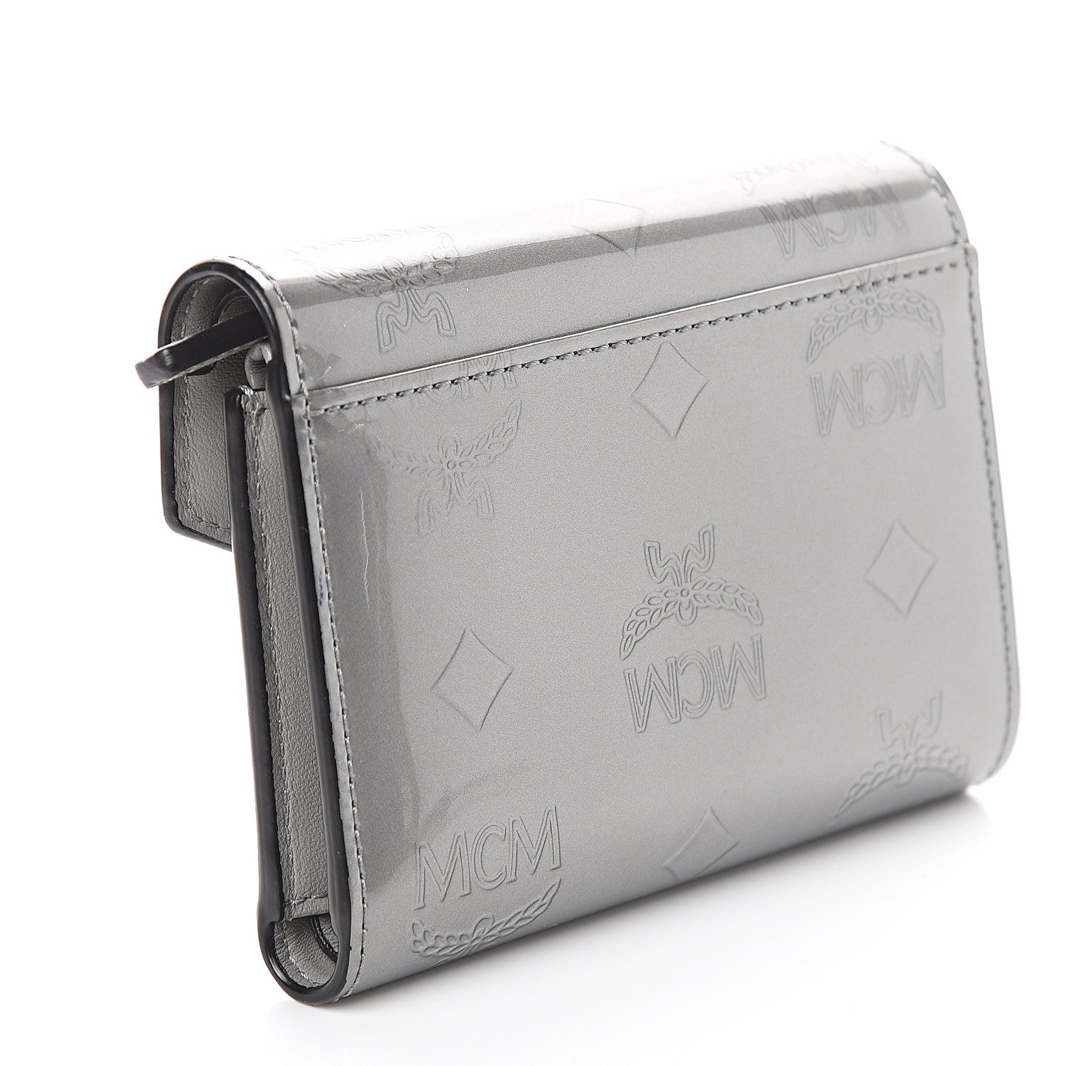 MCM Patent Monogram Three Fold Wallet Grey 2 of 6