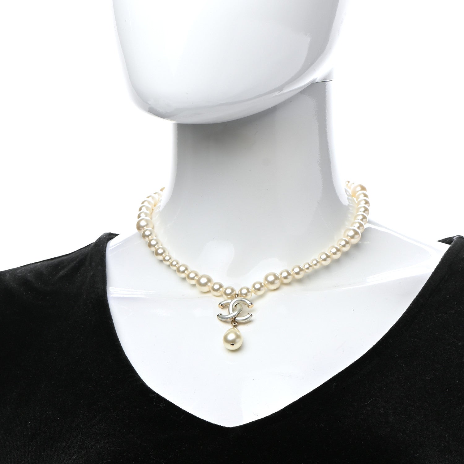 Chanel Pearl CC Drop Necklace Gold 2 of 4