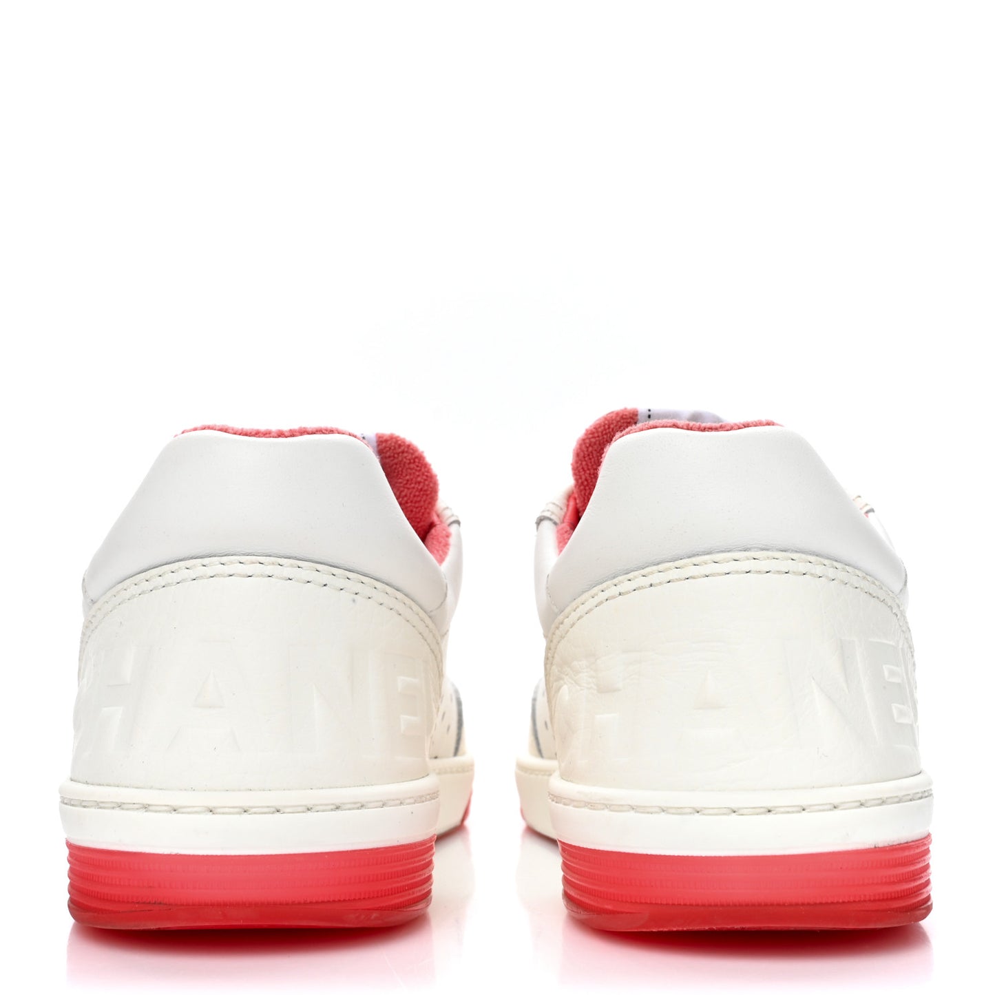 Grained Calfskin Fabric Womens Logo Sneakers 35 White Red
