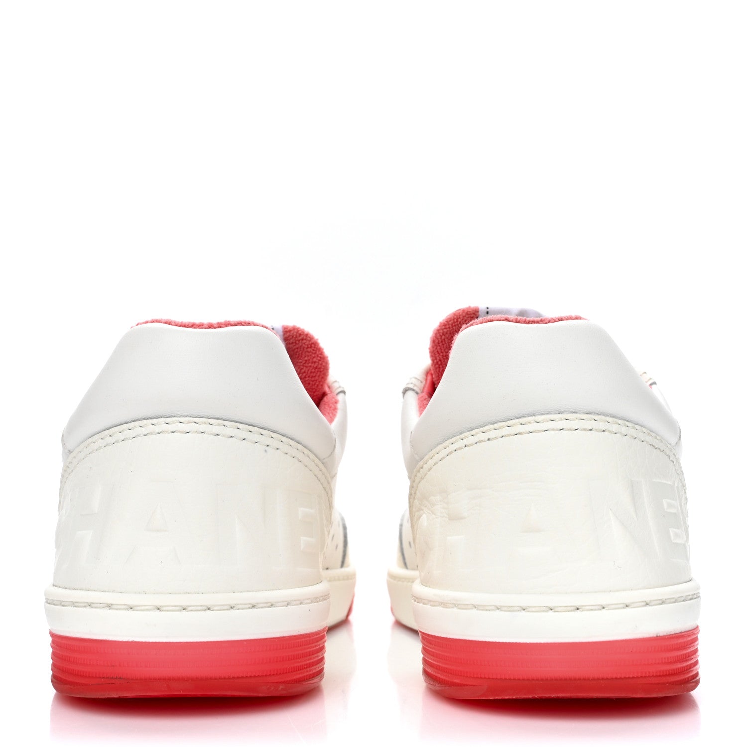 Chanel Grained Calfskin Fabric Womens Logo Sneakers 35 White Red 4 of 13