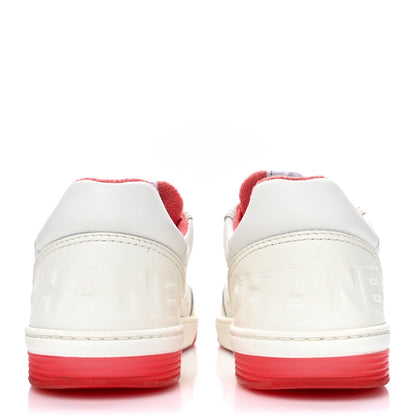 Chanel Grained Calfskin Fabric Womens Logo Sneakers 35 White Red 4 of 13