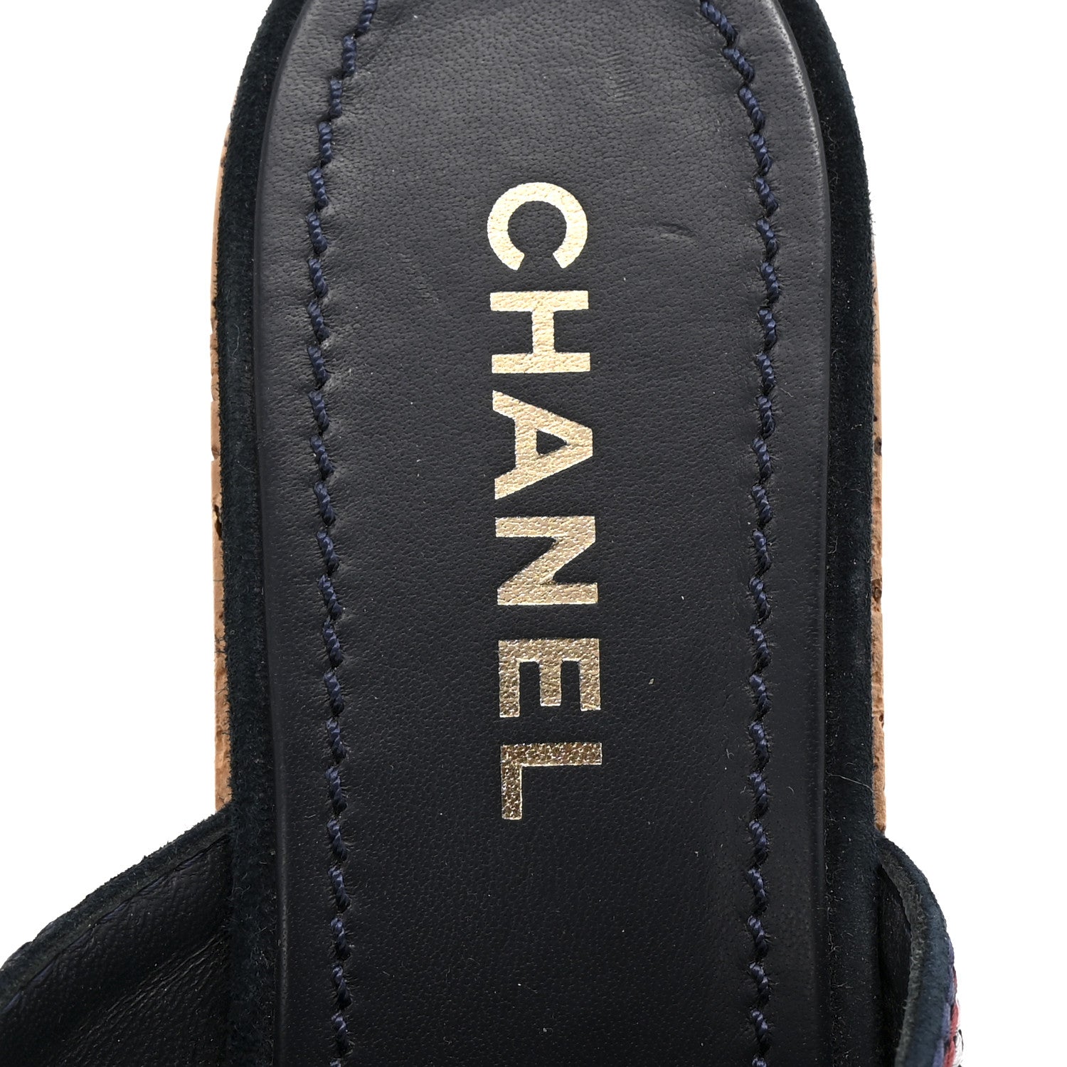 Chanel Suede Calfskin Cork CC Wedge Sandal 39 Navy Blue 7 of 10