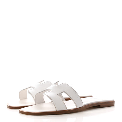 Hermes Box Calfskin Oran Sandals 40.5 White 3 of 8