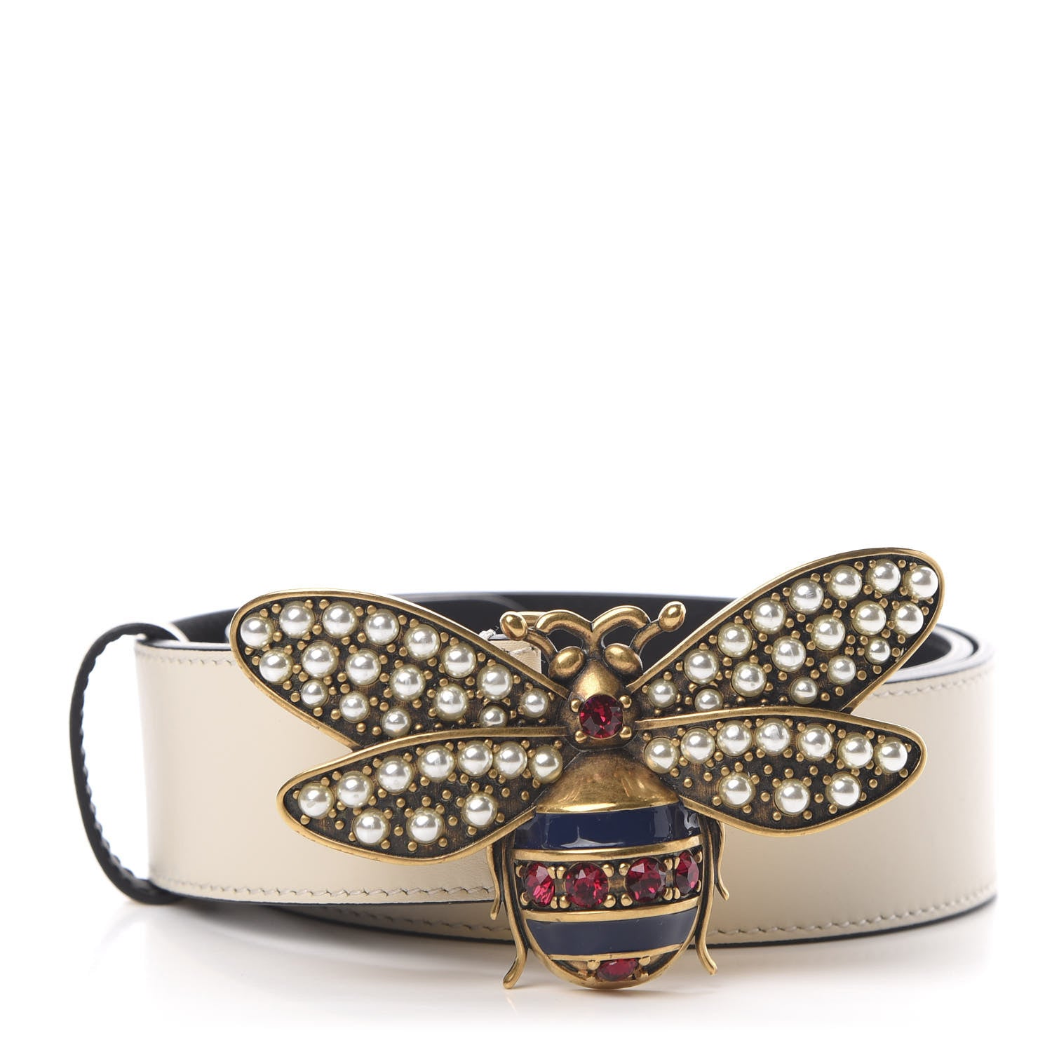 Gucci Calfskin Queen Margaret Bee Belt 85 34 White 1 of 6