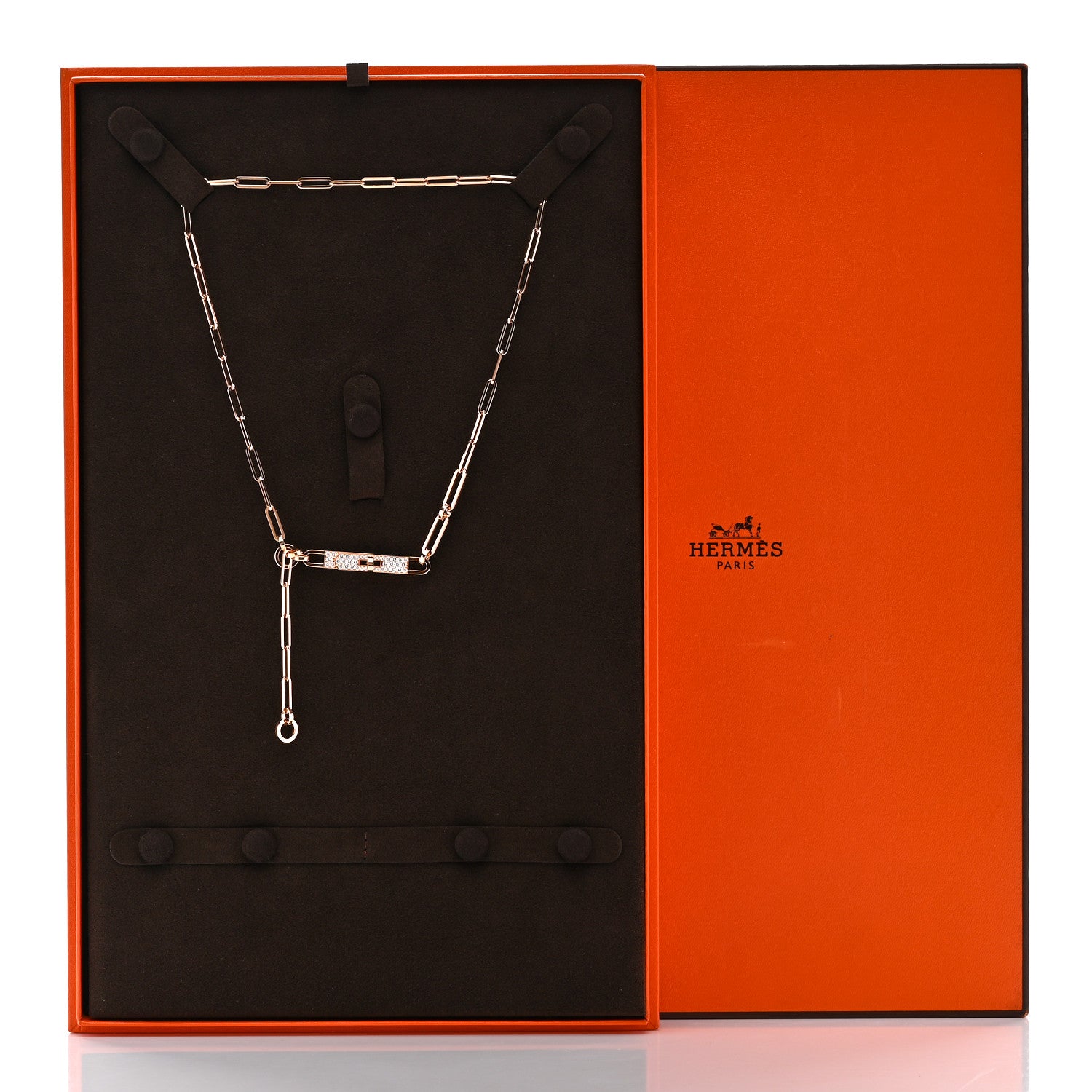 Hermes 18K Rose Gold Diamond Pave PM Kelly Chaine Lariat Necklace ST 5 of 5