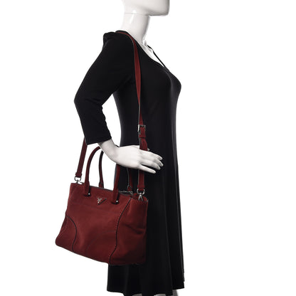 Prada Suede Scamosciato Stitched Small Twin Pocket Tote Porpora 2 of 12