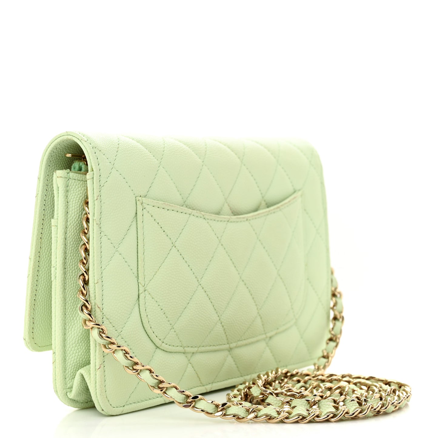 Caviar Quilted Wallet on Chain WOC Light Green