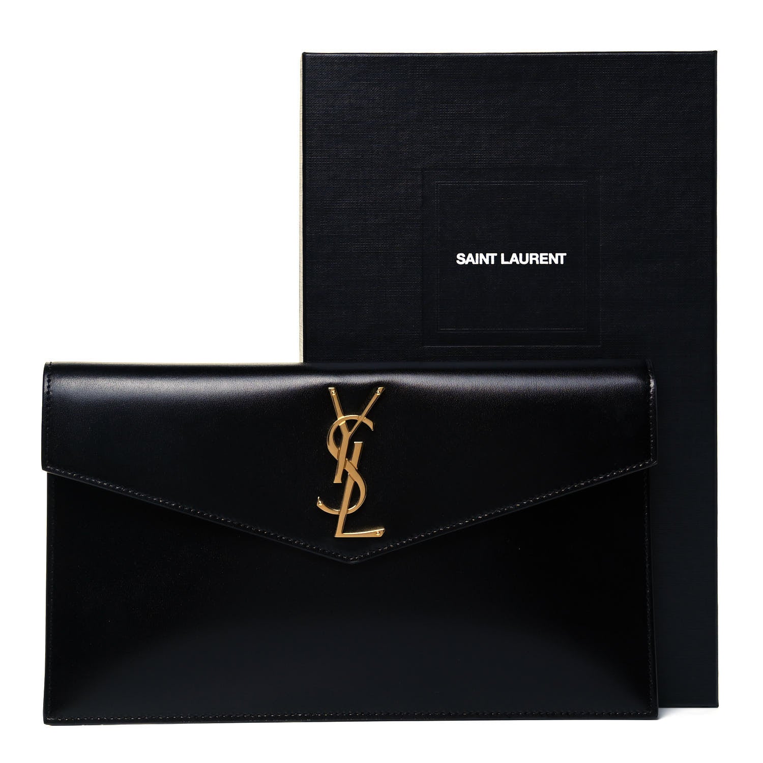 Saint Laurent Smooth Shiny Calfskin Monogram Uptown Pouch Black 9 of 9