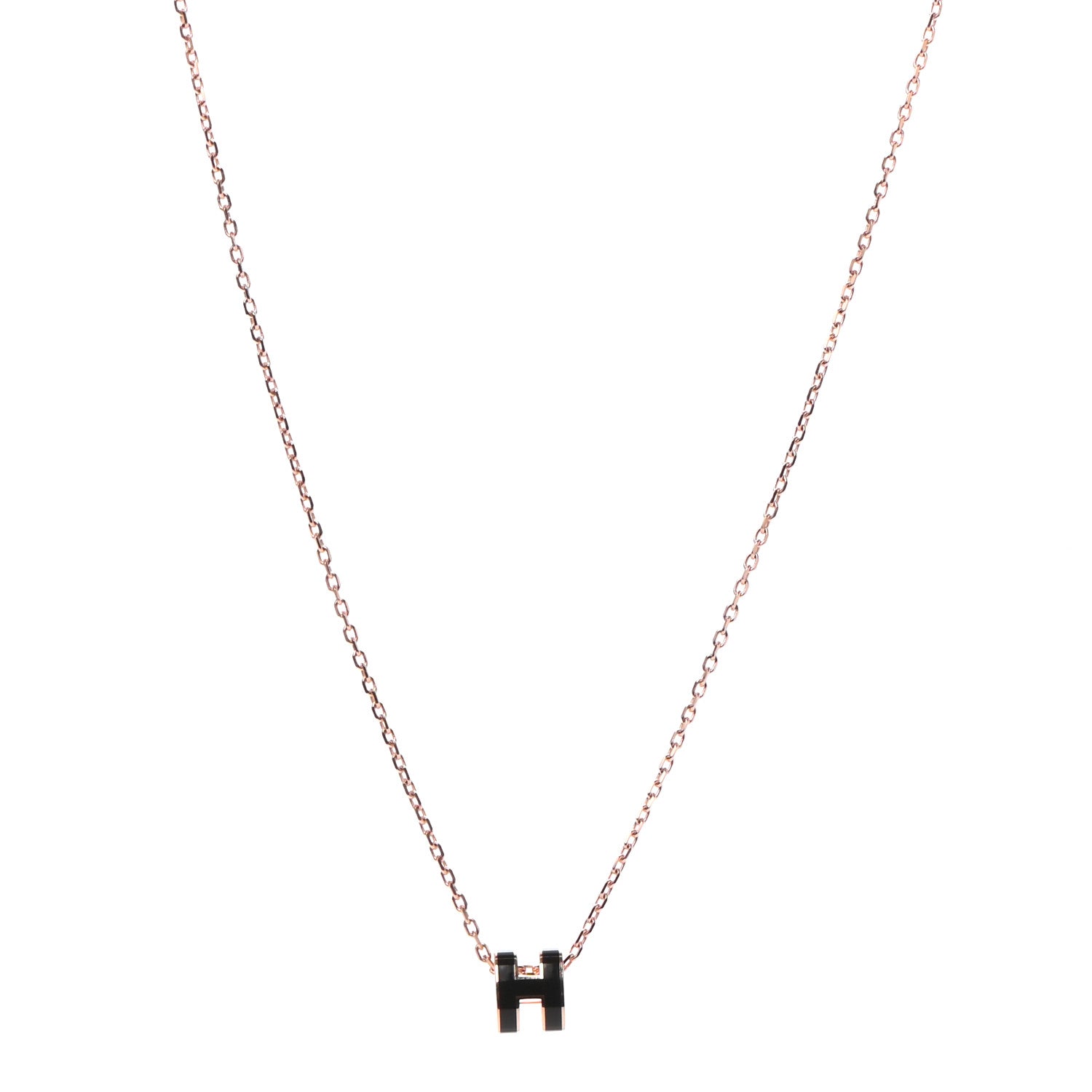 Hermes Lacquered Rose Gold Mini Pop H Pendant Necklace Black 1 of 6