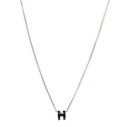Hermes Lacquered Rose Gold Mini Pop H Pendant Necklace Black 1 of 6